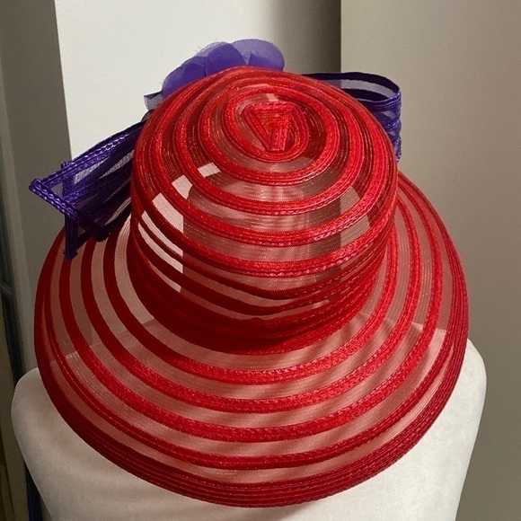 Red Hat Society Derby Purple Silk Flower Mesh Ribbon Vacation Party Holiday - Picture 10 of 15